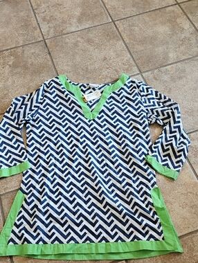 Hadley Tunic All For Color Navy Chevron Top with Lime Accents